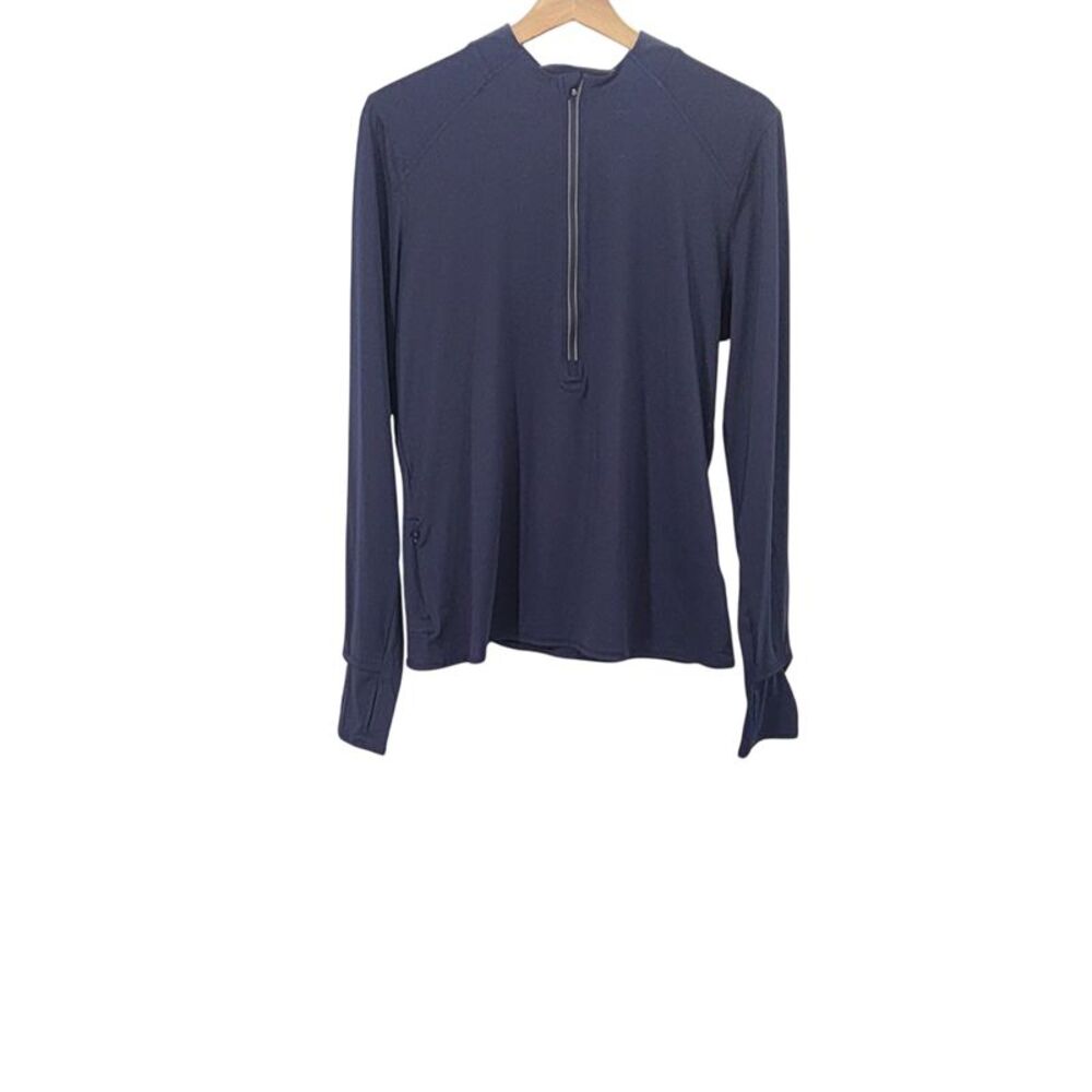 Quince Women Race Day Half-Zip Pullover Blue Sleeved Top L